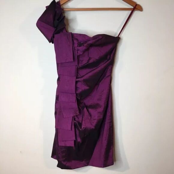 Cache Dress Purple Satin Cocktail Sz 6 - Picture 1 of 6